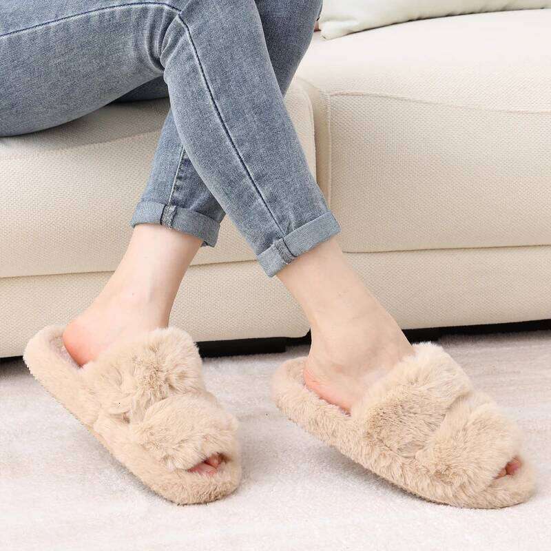 Litfun Winter Furry Women's Flat Slip On Indoor Fashion Cotton Slides Plush Lining Warm Comfy Slippers For Women