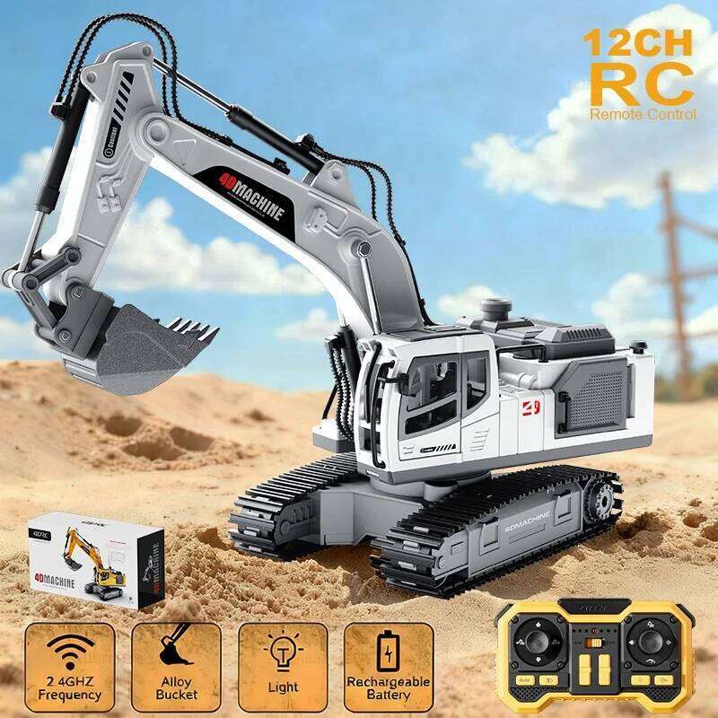 New 1/16 RC Excavator Truck Alloy 12CH Engineering Vehicle Sound Lighting 360 Degree Rotation Car Kids Toys Boy Birthday Gift C260305