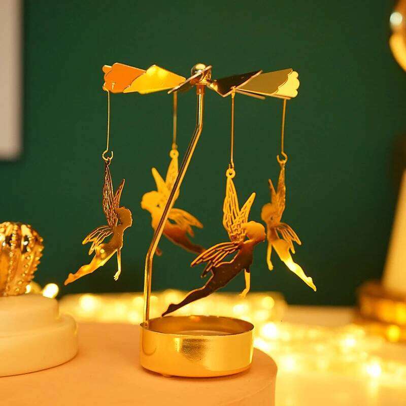 Creative Golden Rotating Candle Holder Carousel Tea Light Cup Standing Lamp Rack Gift Wedding Christmas Party Home Decorations XJ260305