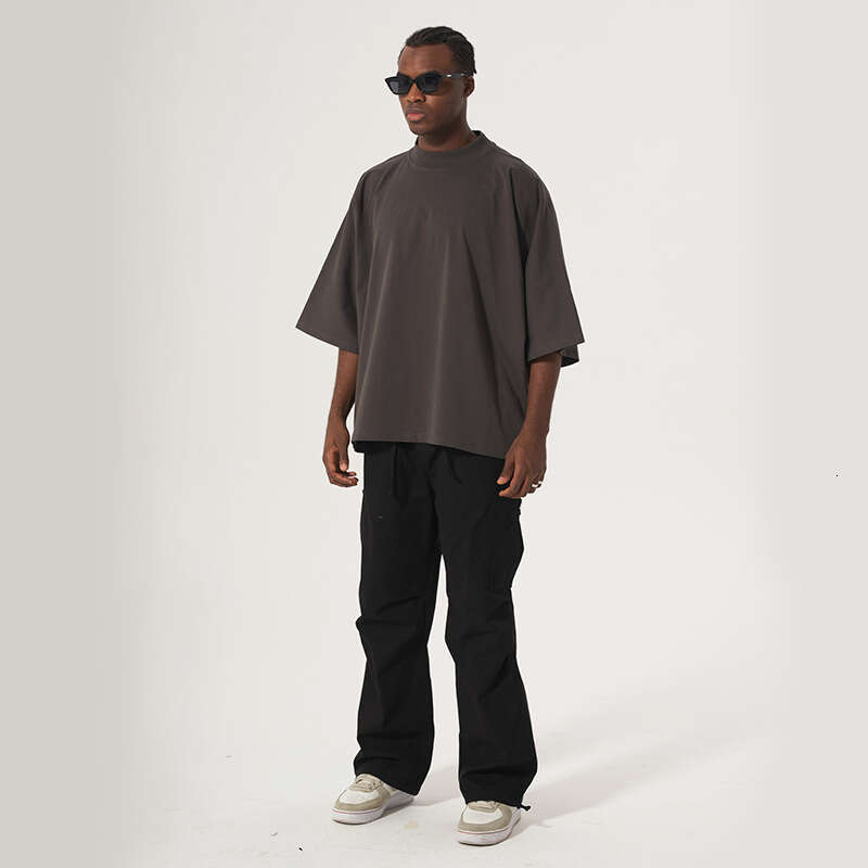 Men's fashion brand small collar heavy cotton t-shirt, American street style, loose fit, large size, boxy, and wide, men's short sleeve