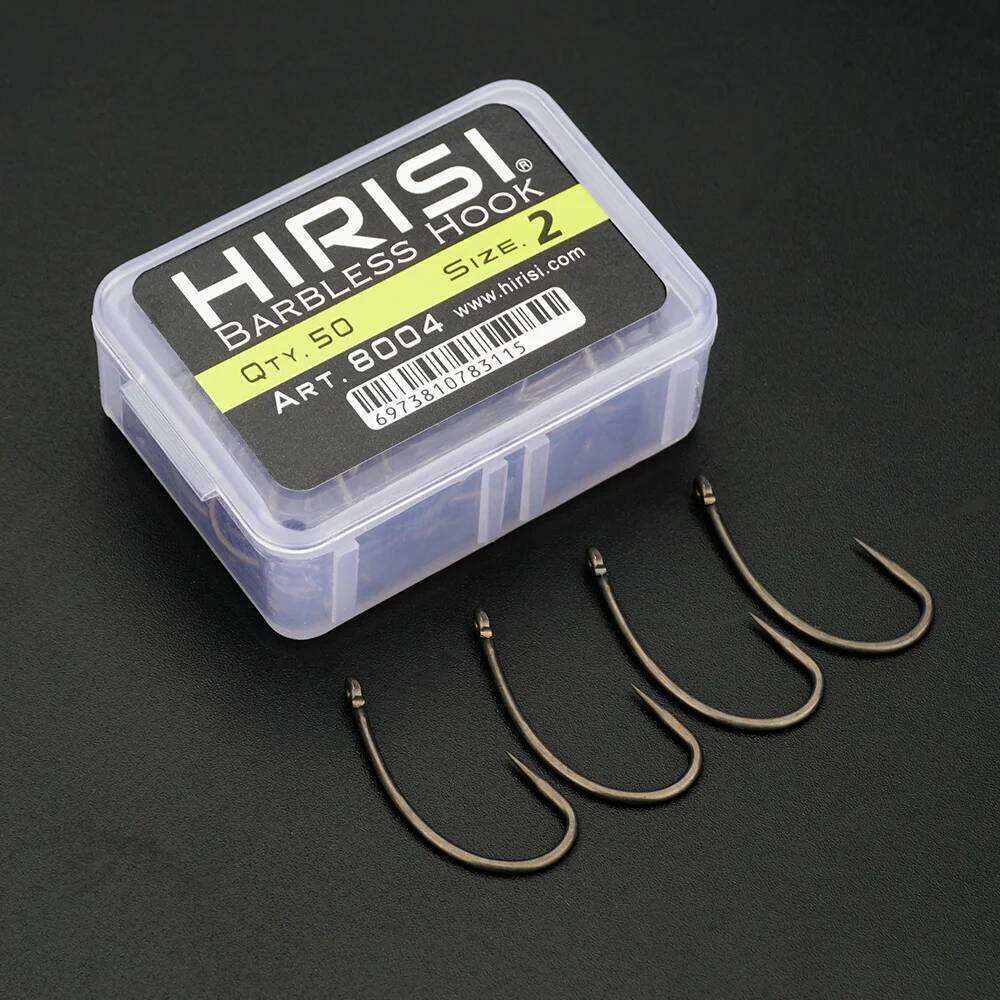Hirisi 50Pcs Carp Barbless Hook Coating Non-barb Fishhooks High Carbon Steel 8004 Fishing Accessories S260305