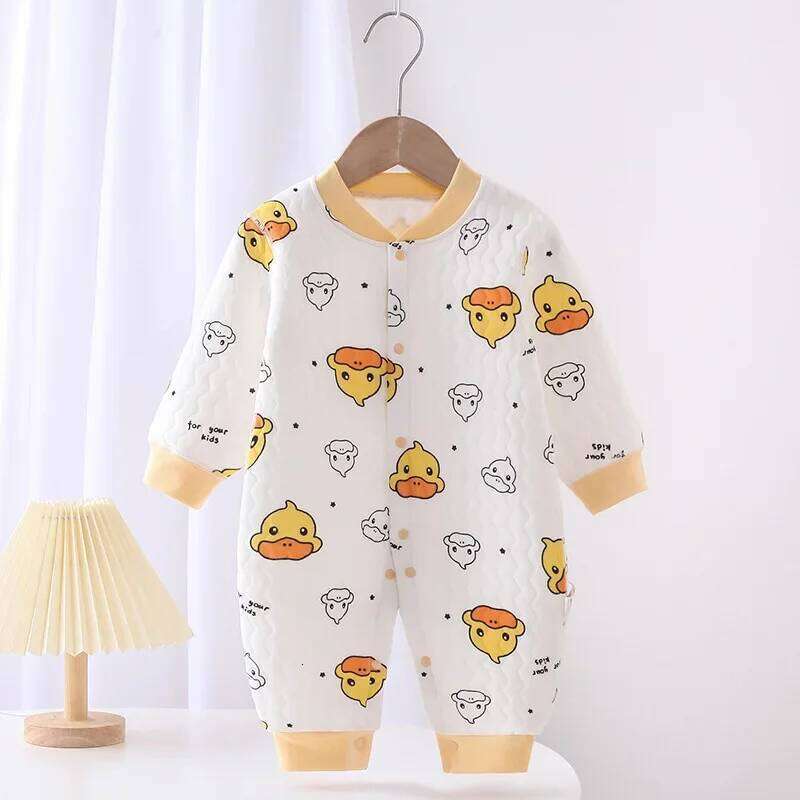Bodysuit & One-piece Romper Plus Velvet Winter Home Service Cartoon Design Newborn Clothing Loungewear Outfit Rompers Z260306