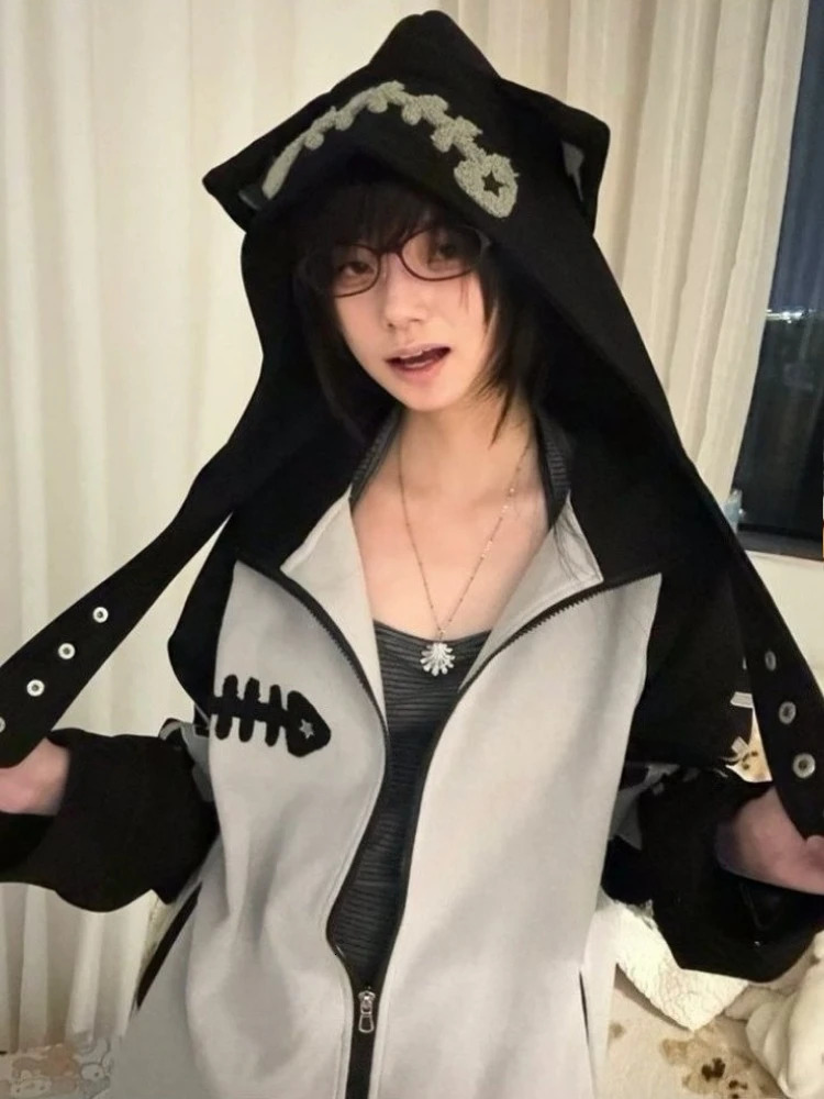 2026 Men and Women Hip Hop Vintage Embroidery Hoddies Streetwear Oversized Casual Jacket Y2k Aesthetic Zipper Grunge Sweatshirt 260228