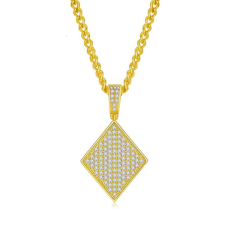 Block-style Hip Hop Necklace with S925 Silver Pendant Set with Moissanite