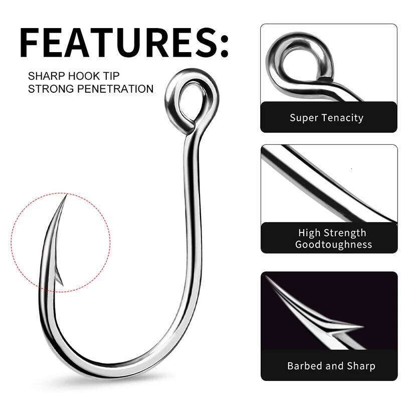 KATYUSHA 20pcs Big Eye Single 6-4-2-1-1/0-2/0-3/0 High Carbon Steel Fishing Hooks Barbed Sharp Fishhooks for Lure Pesca S260305