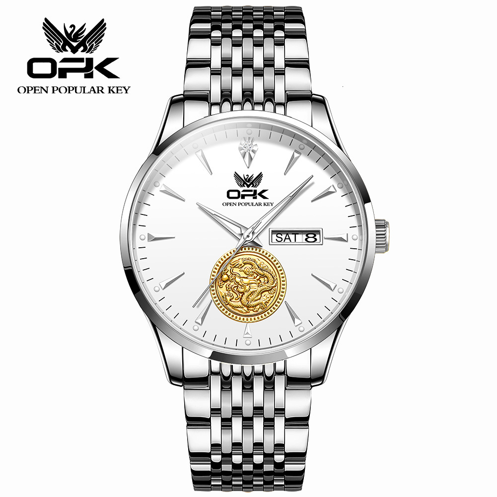 New OPK brand watch waterproof luminous dual calendar steel strap genuine men's watch popular in Europe and America men's luxury watch