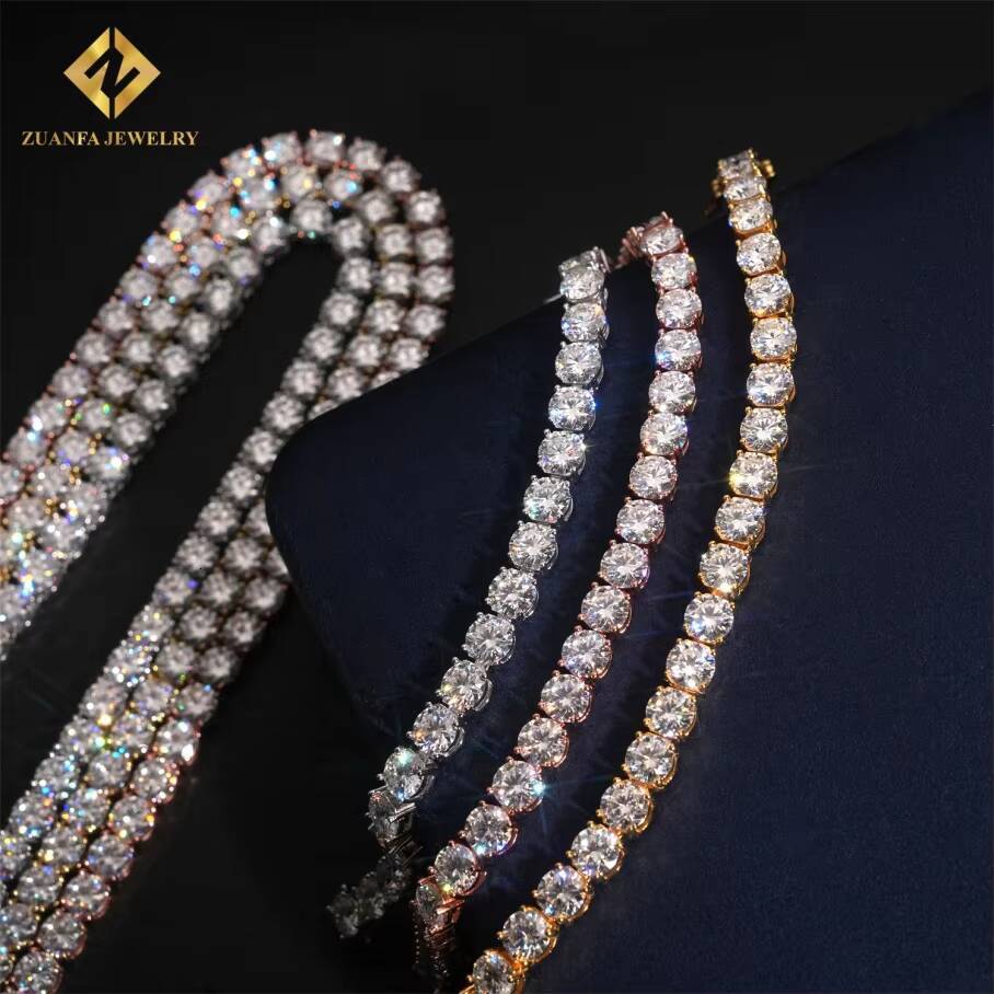 2026 USA Stock Fast Shipping 65mm Moissanite Diamond Tennis Necklace Solid 925 Silver Iced Out Moissanite Hip Hop Tennis Chain