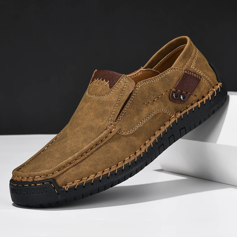 Handmade Leather Mens Shoes Casual Comfortable Men Slip On Loafers Man Flats Moccasins Tooling Shoes For Men 260305