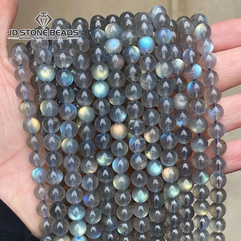 Top Quality Natural Gray Labradorite Stone Beads Round Loose Spacer Gem Beads for Jewelry Making Moonstone Diy Bracelet Necklace 260302