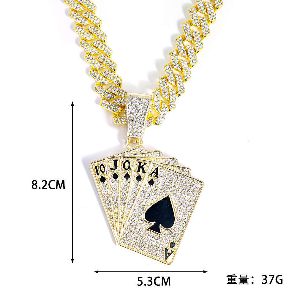 Hot-selling men's poker card necklace pendant, high-quality, fashionable, diamond-encrusted, exclusively for cross-border hip-hop jewelry, person