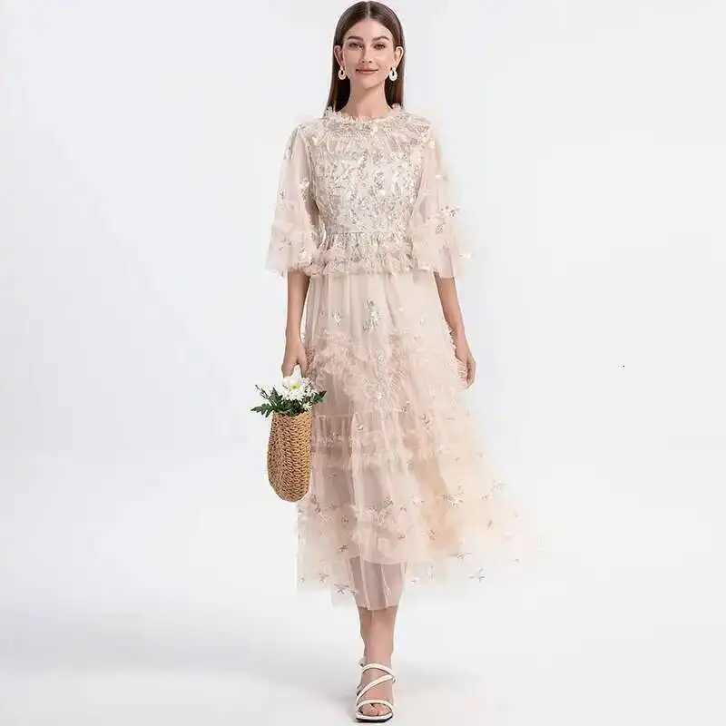Runway Luxury Long Dresses Women 2026 Summer Holiday Embroidery Flower Ruffles Midi Party Evening Dress Lady Prom Vestidos X260306