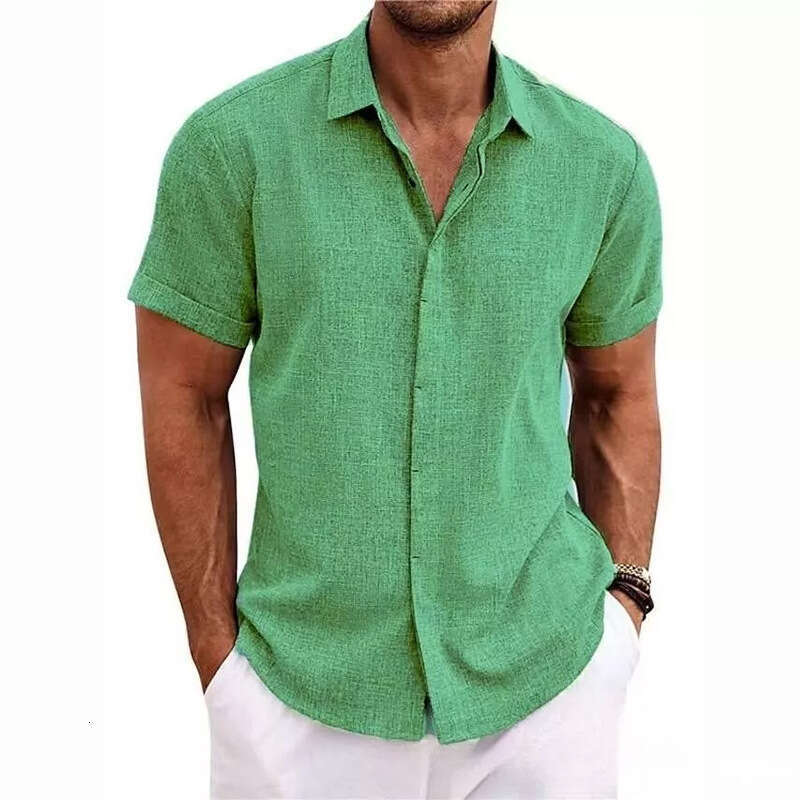 T-Shirt Loose Sweatshirt Solid Color Cotton Linen Men Beach Plus Size Men's Short Sleeve Shirt