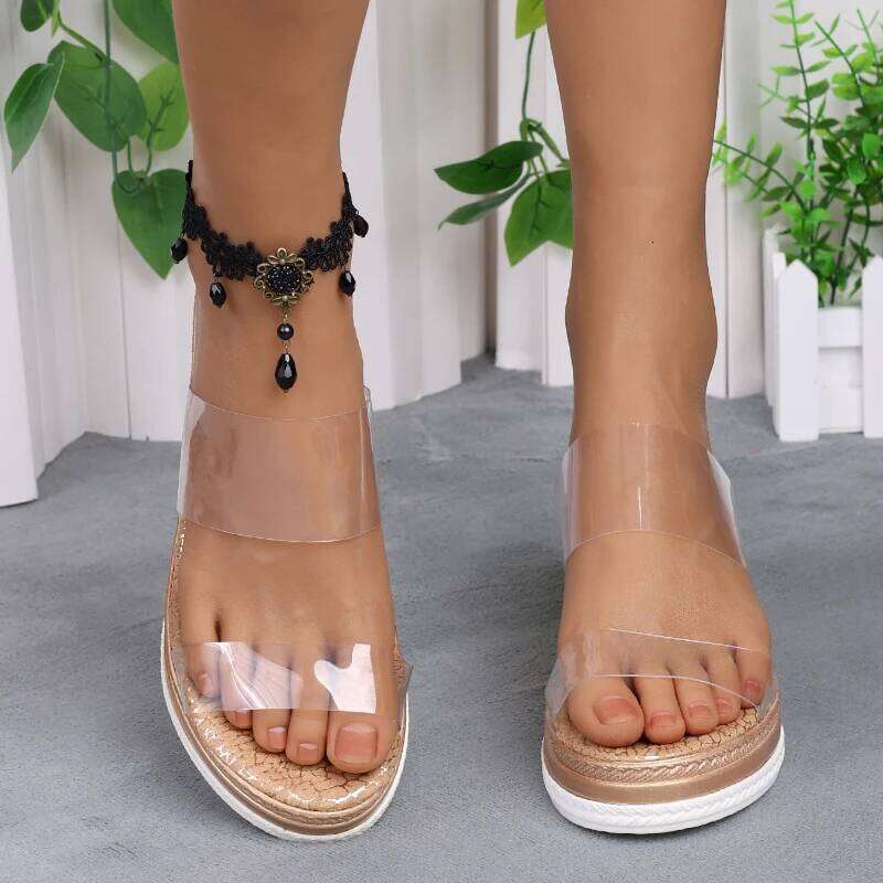 Transparent PVC Wedge Heels Sandals Women Summer Fashion Chunky Platform Slippers Woman Anti Slip Thick Sole Beach Slides Shoes