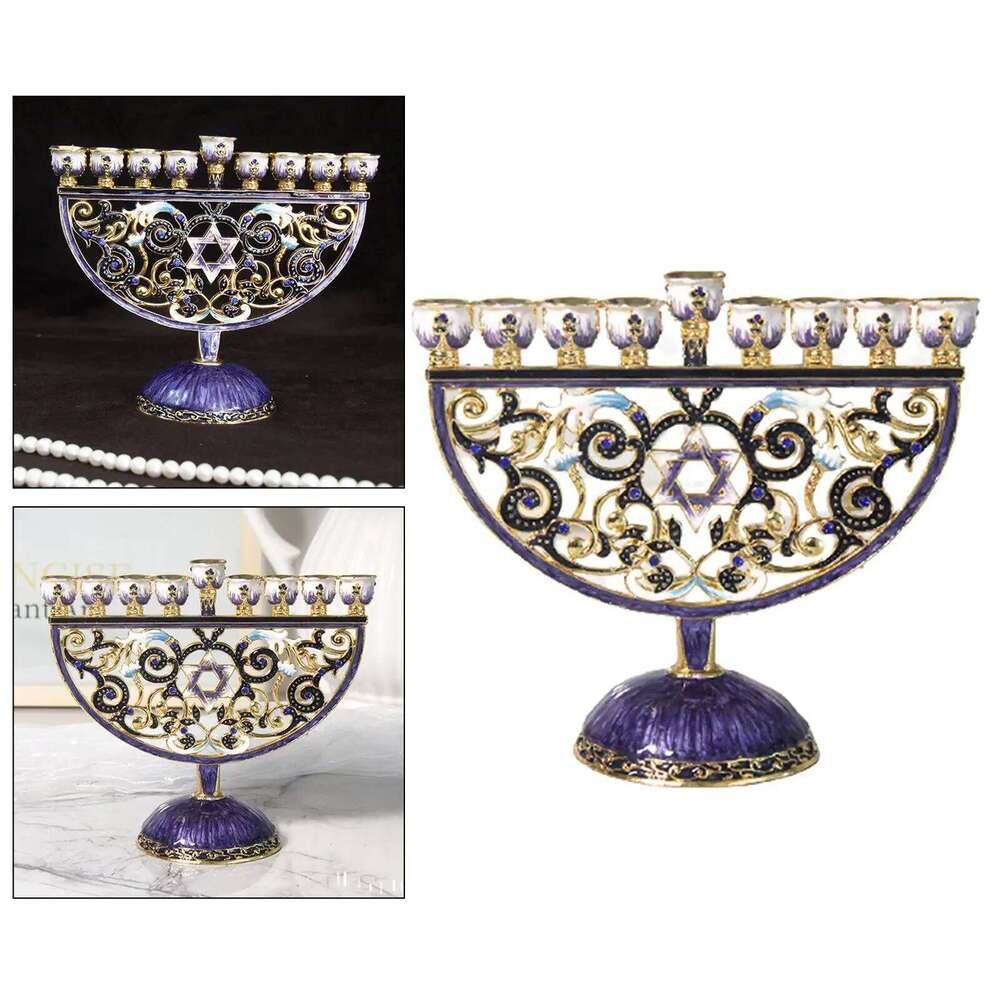 9 Branches Candelabrum Hanukkah Menorah Judaism Star of David Enamel Candlesticks Chanukah Candelabra Embellished Crystals Xmas XJ260305