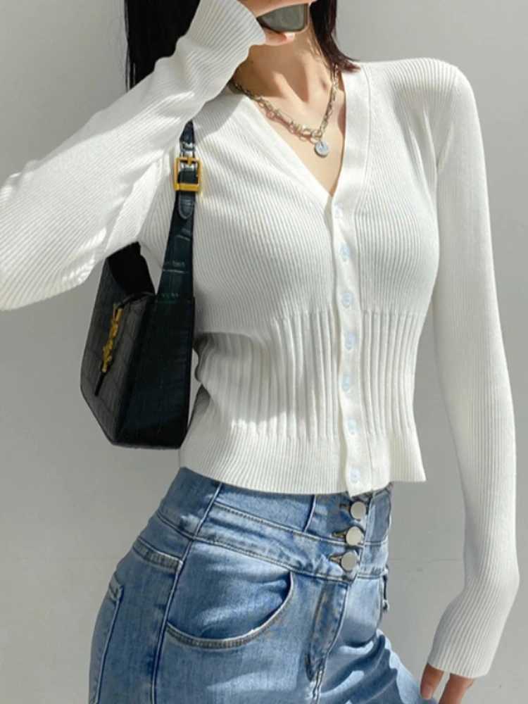2025 Summer Fashion Knitwear Cardigan Top Womens Ribbed Patchwork Slim Casual Cropped Inner Top Womens Knit Cardigan Outwear M260306