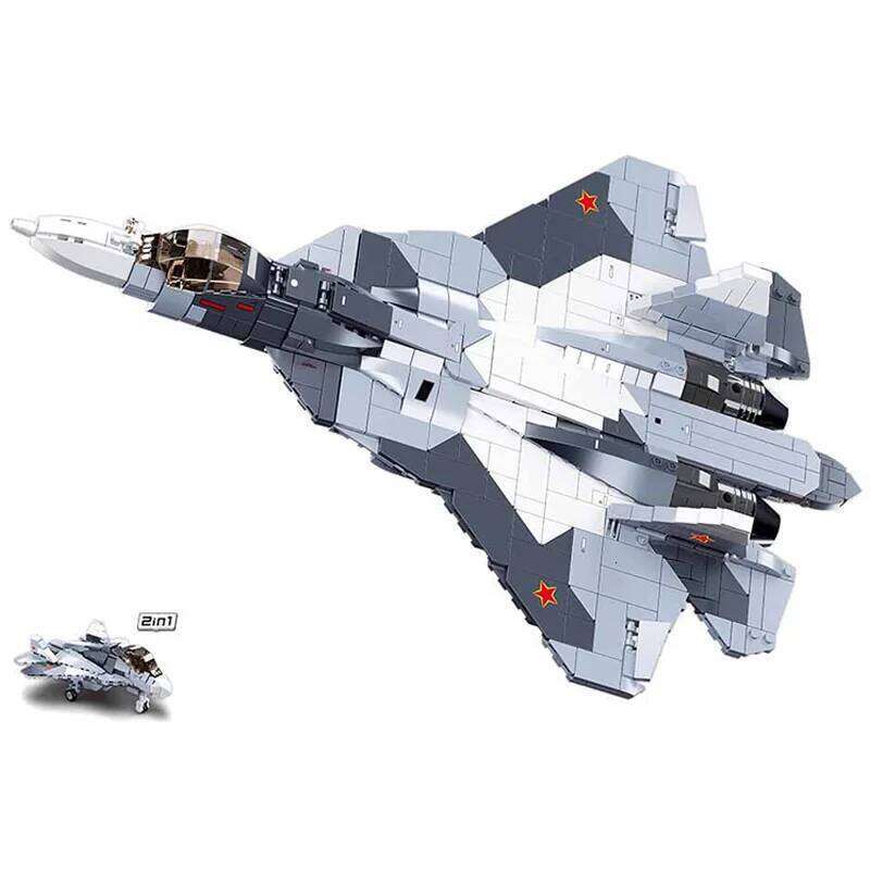 WWII Sukhoi Su-57 Modern Stealth Fighter Military Aircraft Soldier Building Blocks Sets Airplane Model Dolls Brick Toys Kids Z260306