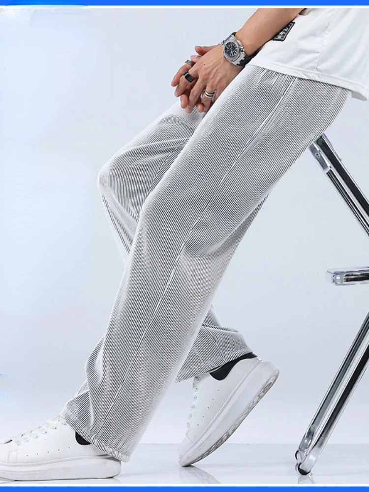 Summer Straight Pants Mens Loose Thin Section Drape Ice Silk Pants Wide Leg Sports Pants Casual Pants Fits 100kg 260306