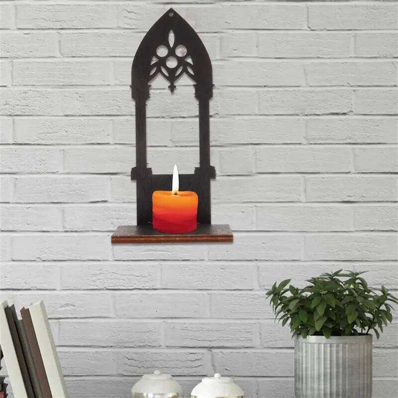1 Pair Vintage Architecture Candlestick Wooden Holder Wall Lamp Stands Centerpiece Tea Light Home XJ260305