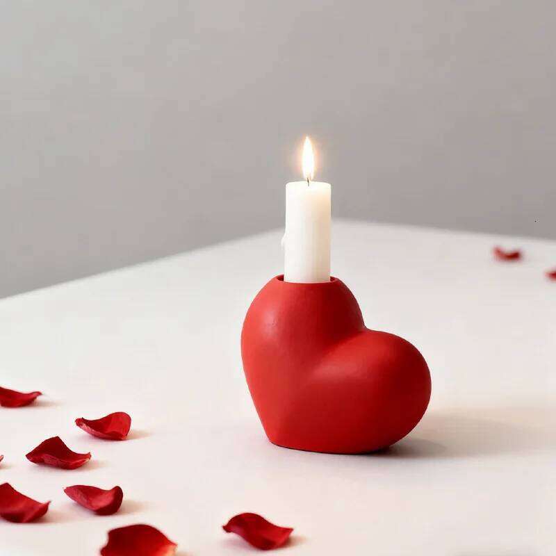 Red heart-shaped ceramic holder craft ornament - Valentine's Day gift, candle stand, wedding decoration XJ260305