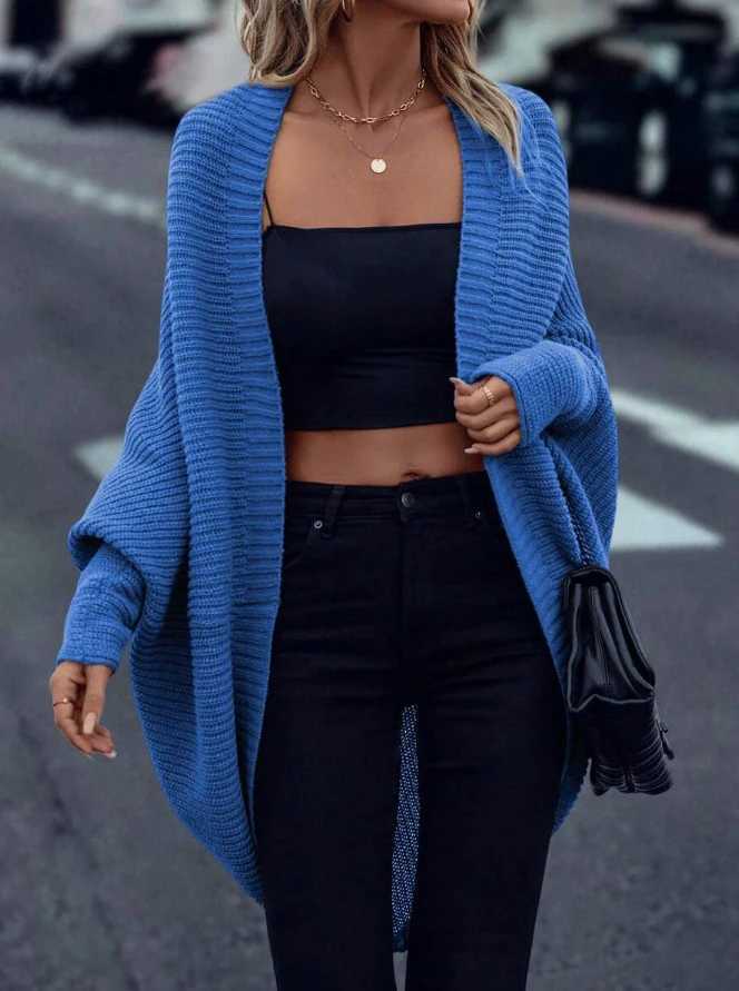 Ladies Elegant Open Cardigan Knitted Sweater Spring Autumn Outerwear Loose Long Sleeve Top for Holiday Versatile Casual Wear M260306