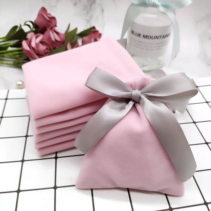 50pcs Jewelry Velvet Bags With Ribbon Flannel Pouches Wedding Candy Gift Packing Cosmetic Party Decoration extra fee Custom 260302