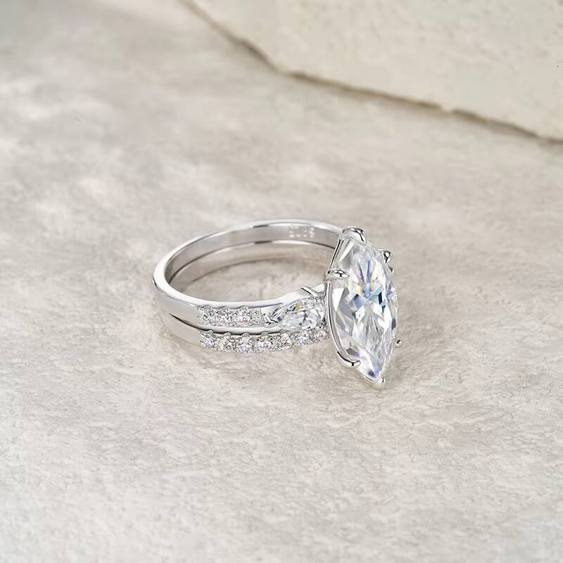 New Design Popular Luxury Moissanite Jewelry 925 Sterling Silver Twin Ring Marquise 714 3 Exquisite Ring