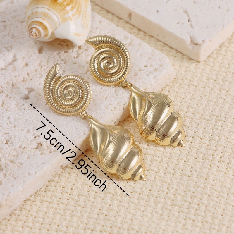 Stylish Beaded Ocean Inspired Gold Shell Star Earring Set For Female Travelers