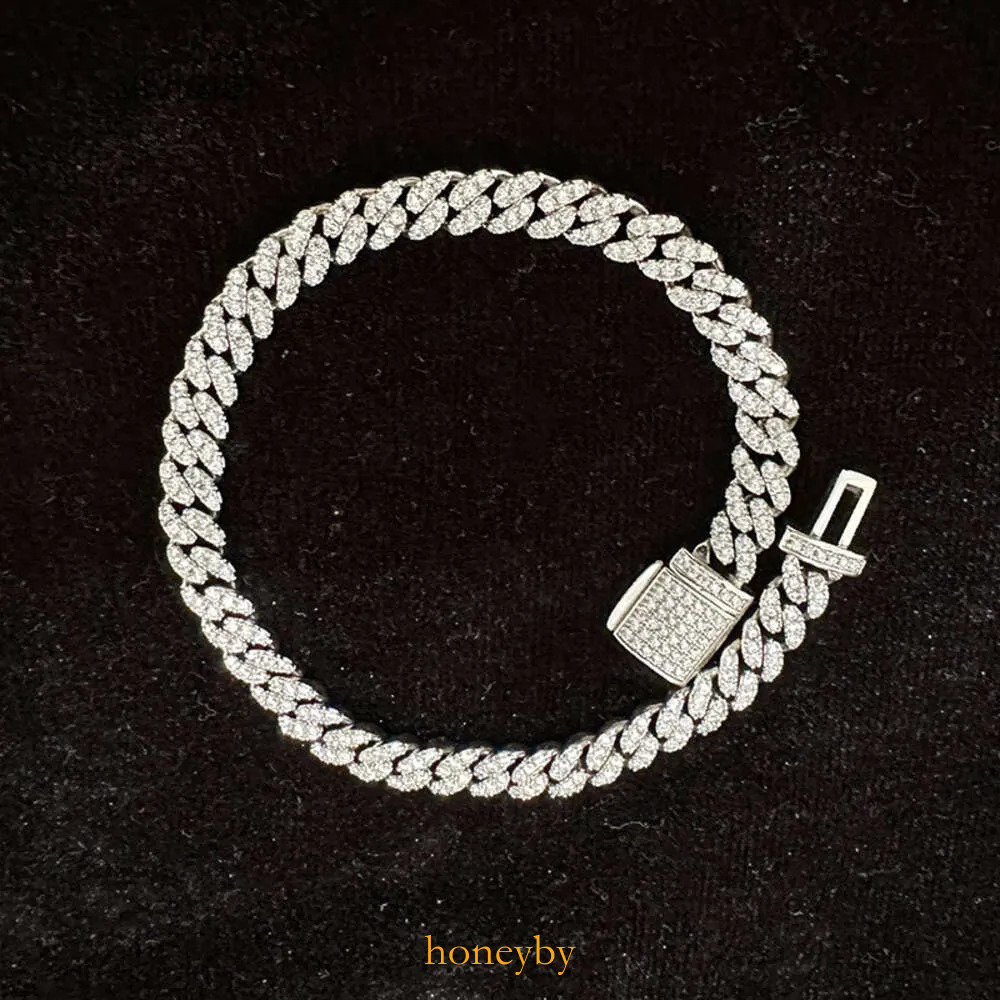 6mm S925 Sterling Silver Iced Out VVS Moissanite cuban link Bracelet Women Jewelry Diamond Test Necklace