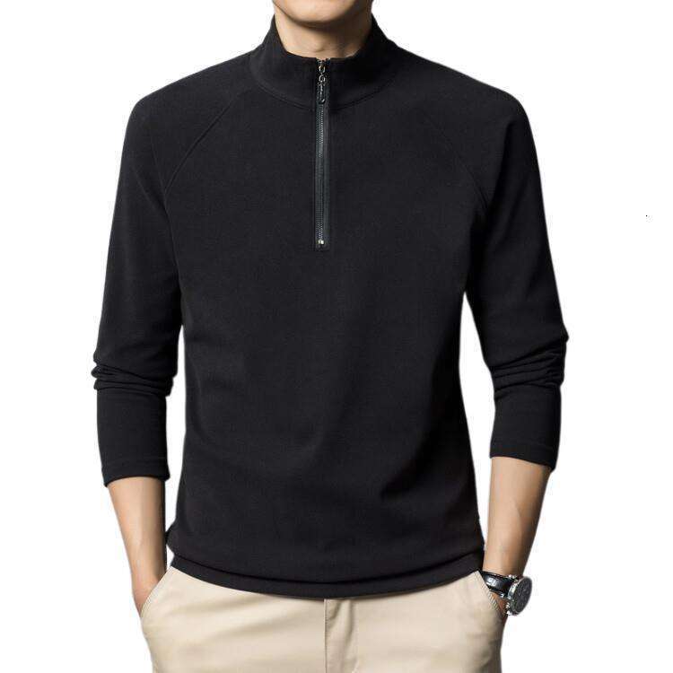 Double-sided velvet half-high collar zip-up sweatshirt for men, winter thickened warm solid color base shirt, men's long-sleeve T-shirt
