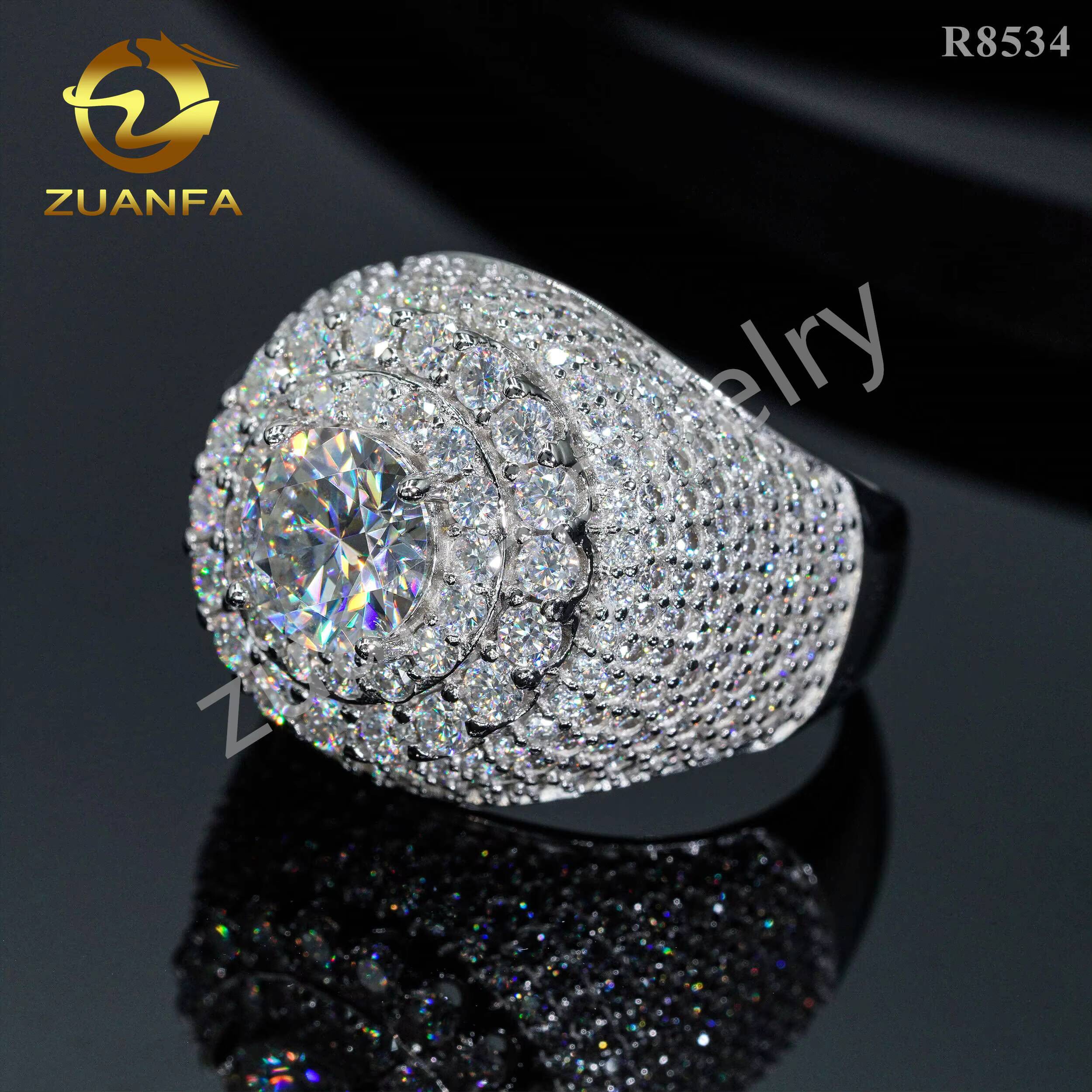 Fashion Fine Jewelry Central Cluster Ring Real Gold Plated 925 Silver Rings Men Iced Out VVS Moissanite Ring