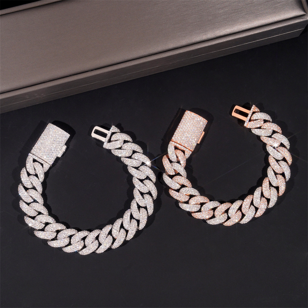 Mens 15mm Full-Encrusted Three-Row Diamond Hip-Hop Cuban Bracelet S925 Silver VVS Moissanite Bestseller