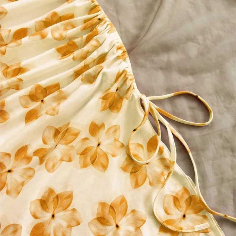 New Sexy Vacation Printed Mini Dress Women 2026 Summer Fashion Elegant Party Halter Neck Drawstring Sleeveless Irregular Dresses X260306