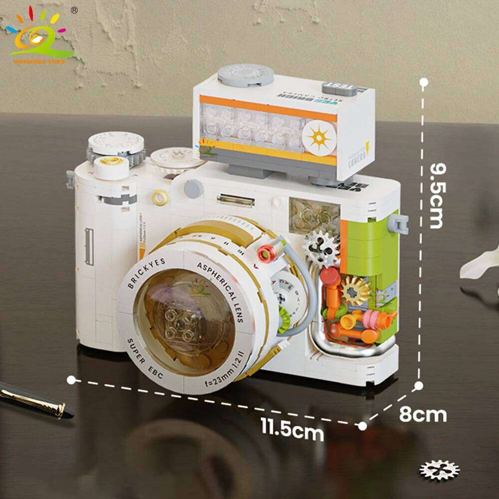 HUIQIBAO Simulation Retro Camera Model Micro Building Blocks Mini Bricks Assemble Children Toys Desk Home Decoration Kids Gift Z260306