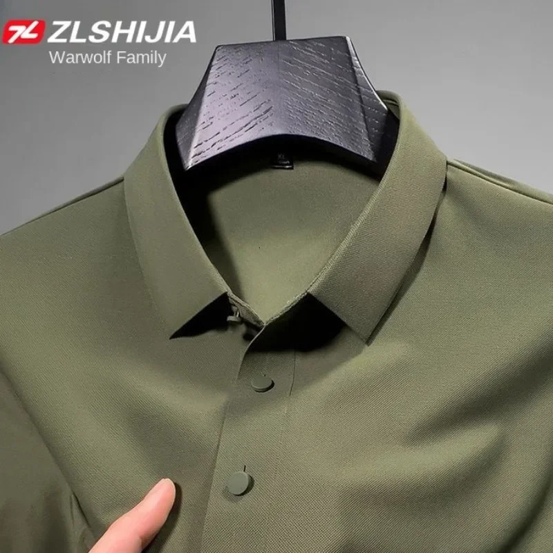 Korean Clothing Harajuku Fashion Classic England Slim Solid Polo Shirts for Men Summer Business Ice Silk Polo T Shirt Man 260304