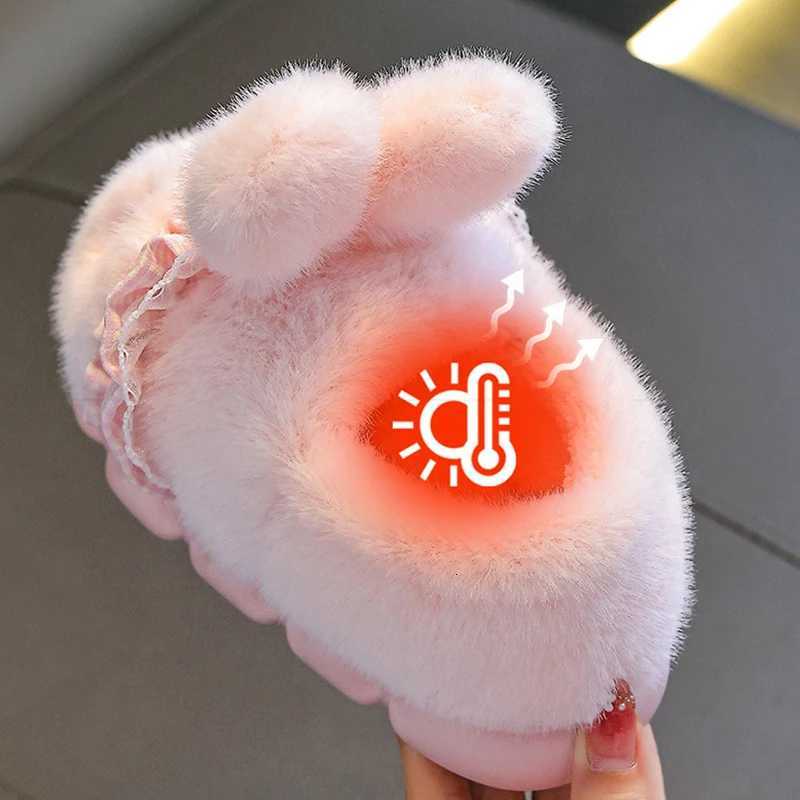 Winter Plush Slippers with Rabbit Design - Warm Fleece-Lined House Shoes Cute Animal Slides with Closed Back for Women Girls S260305