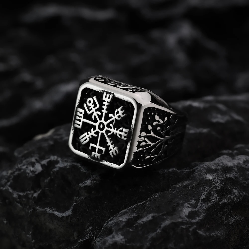 Viking Tree of Life Steel Ring European and American Mens Compass Vintage Fashion Stainless Steel Ring Handpiece 260302