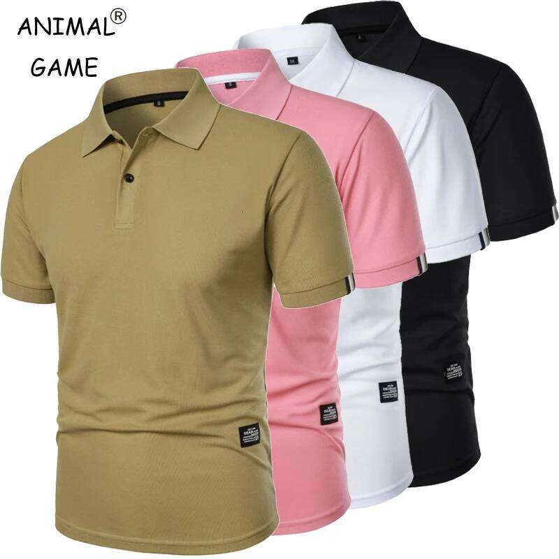 New Solid Color Polo Shirt Men's Short Sleeve Button Tshirts Lapel Lightweight Streetwear Sport Casual Tops 26H0306