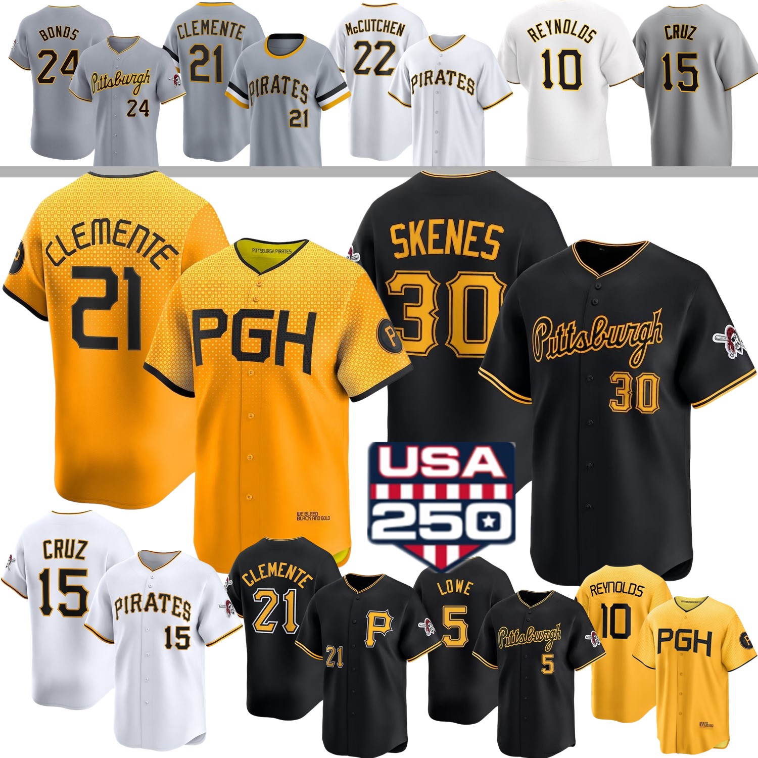 Pittsburghs Pirates Baseball Jersey Paul Skenes Roberto Clemente Konnor Griffin Bubba Chandler Johnson Oneil Cruz Barry Bonds Reynolds Davis McCutchen Hernandez