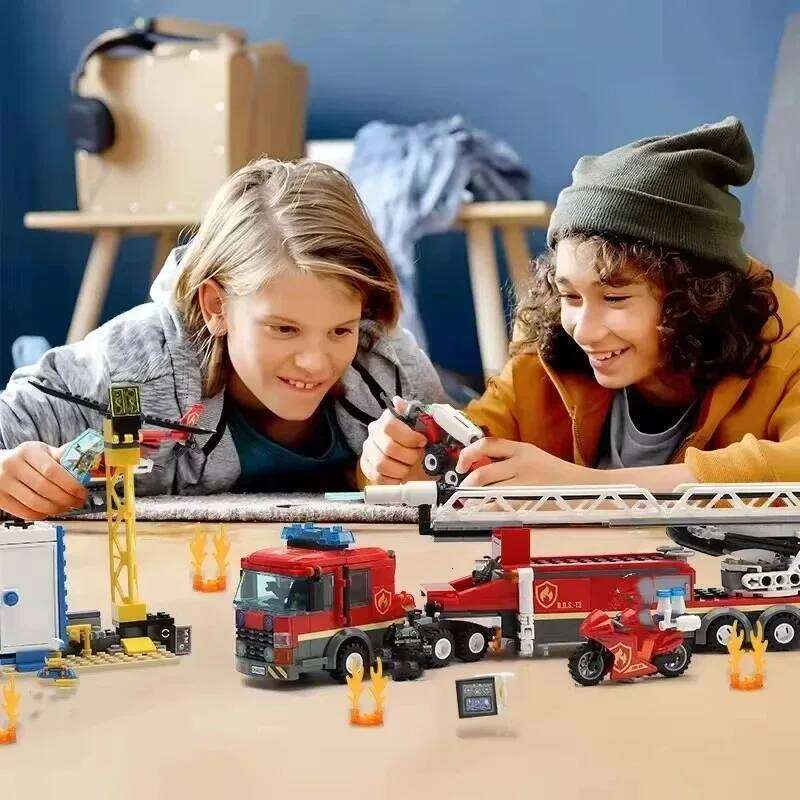 DIY City series universal ladder fire station assembly building block police Building Fire truck car helicopter toy 60216 Z260306