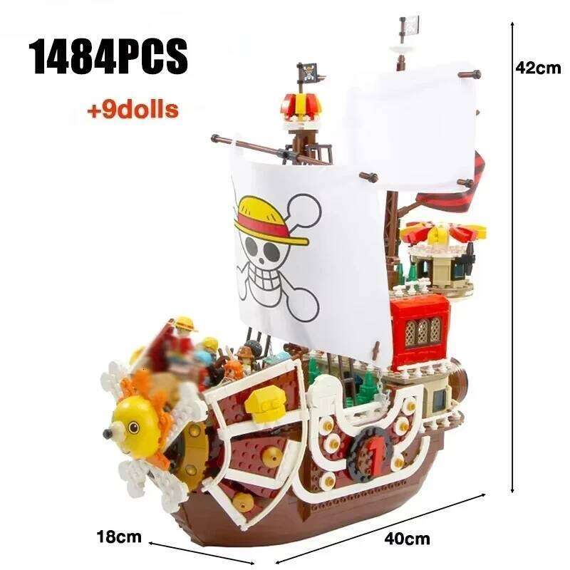 1484pcs/432Pcs+9Dolls Thousand Sunny Boat Blocks Cartoon Pirate Ship Bricks Set Toys for Children Christmas Gifts Z260305