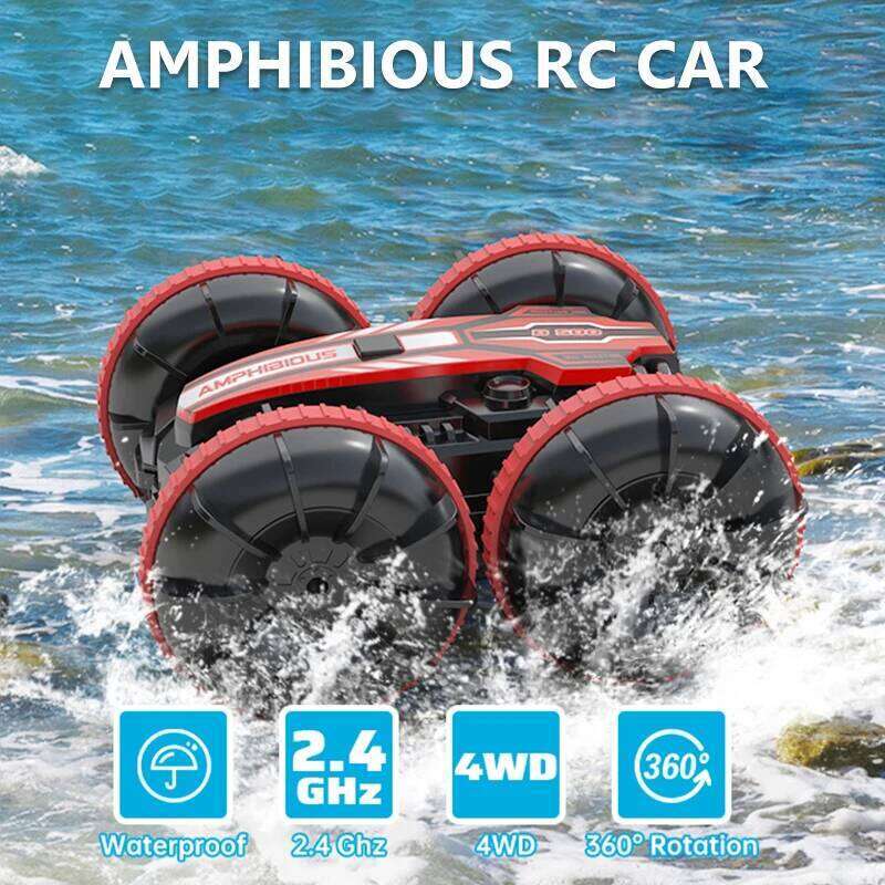 Remote Control 2.4G Rc Boat Waterproof Controlled Amphibious Stunt Car 4WD All Terrain Beach Pool Toys for Boys Girls Gift C260305