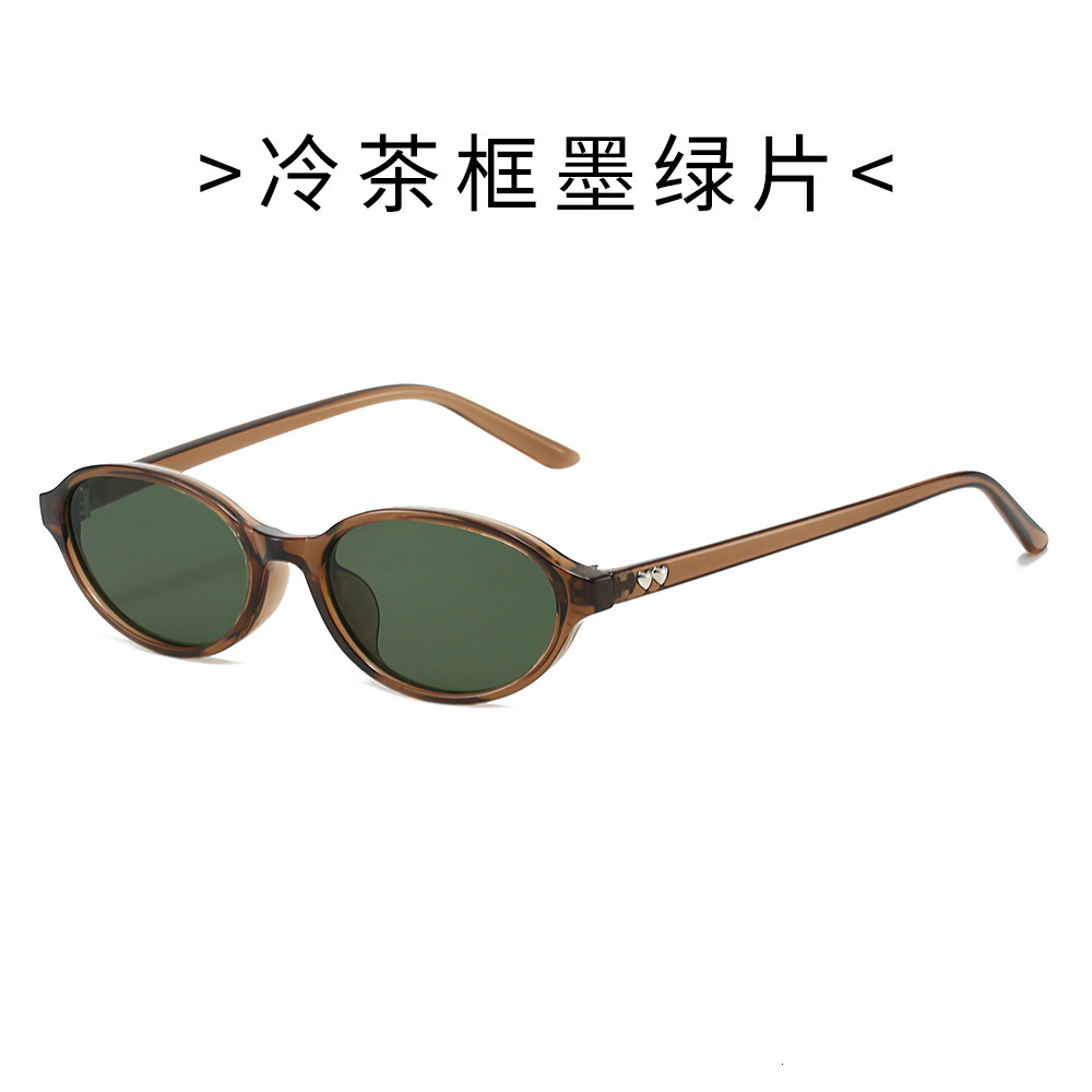 25 New European and American Oval Frame Nerd Fake No-Makeup Personality Retro Heart-Shaped Temple Sunglasses UV Protection
