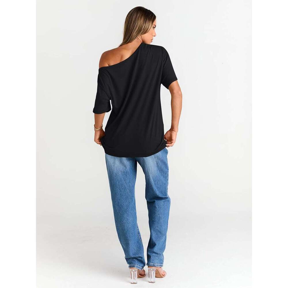 Womens Off The Shoulder Tops Oversized T-Shirts Short Sleeve Tees Summer 2026 Casual Designer Spring Clothes