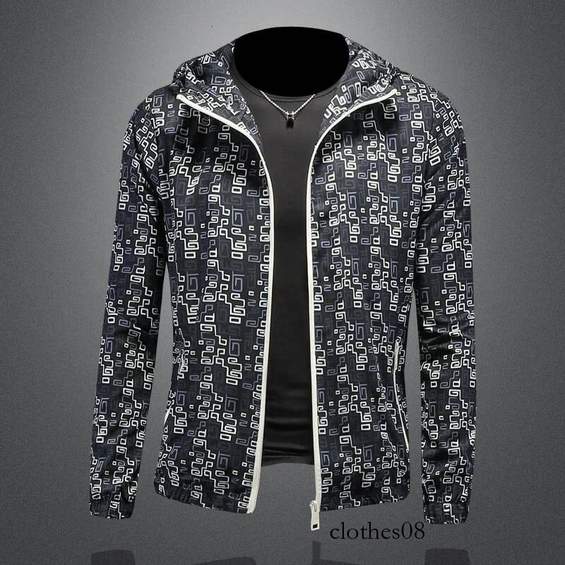 New Arrival Spring Autumn Hooded Men's Jackets Luxury Geometry Allover Printed Zipper Sport Casual Male Coats Plus Size 5XL