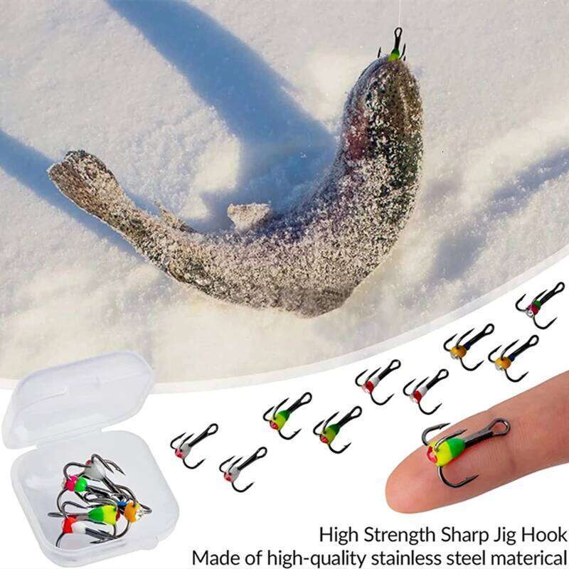 5PCS/10PCS Ice Fishing Treble Hook High Tackle Tool Carbon Steel Sinking Bait Winter Lures S260305