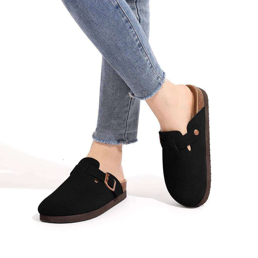 LItfun Fashion Comfy Leather Cozy Cork Mules Soft Insole Clogs Sandals With Adjustable Buckle