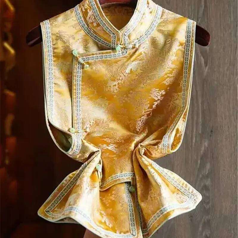 Summer Chinese Style Silk Vest Buckle Button Vintage Jacquard Loose Cardigan Sleeveless Waistcoat Women Tank Tops All Match Asia Size