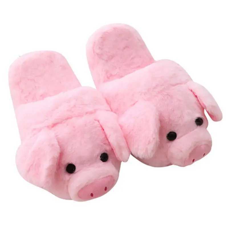 Women Winter Pink Pig Animal Cartoon Plush Slippers Non-Slip Furry Shoes S260305
