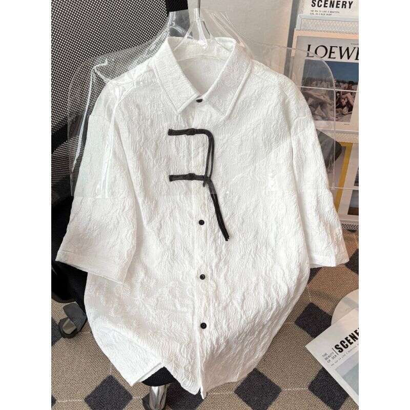 Plus Size 230 Chinese Style New Traditional Jacquard Red Short-Sleeve With Button Detail For Men And Women, Summer High-End Casual Shirt Asia Size