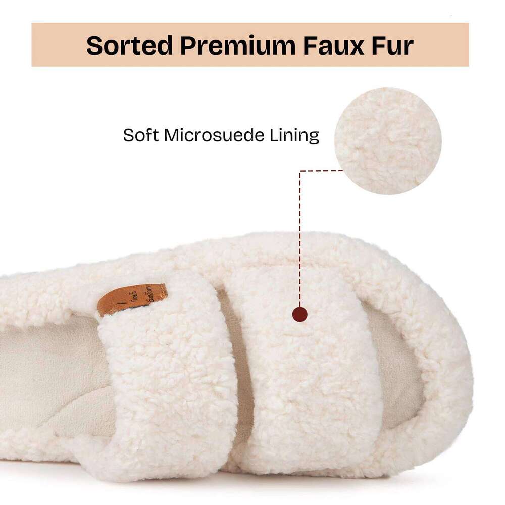 Litfun Winter Fluffy Anti-slip Open-toe Soft Sole Indoor Slides Furry Warm Cozy Bedroom Women's Slippers